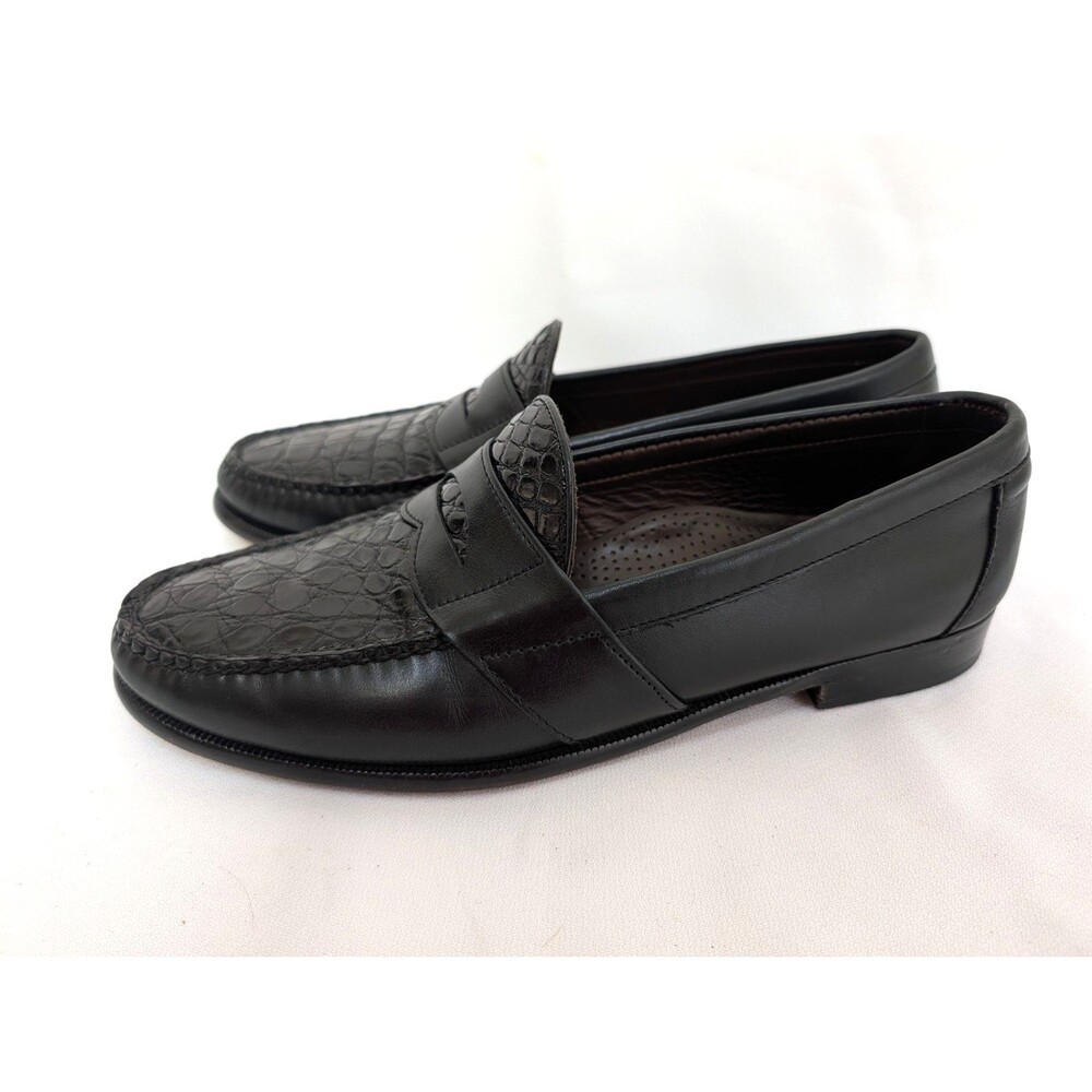 Cole Haan Genuine Crocodile Leather Loafers Sz 10? Black Slip On Dress Shoes US - Picture 5 of 11